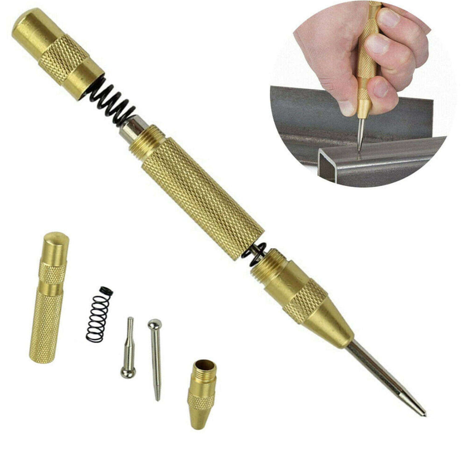 2PC Automatic Center Punch Strikes Surface Hammer Spring Loaded Window Breaker
