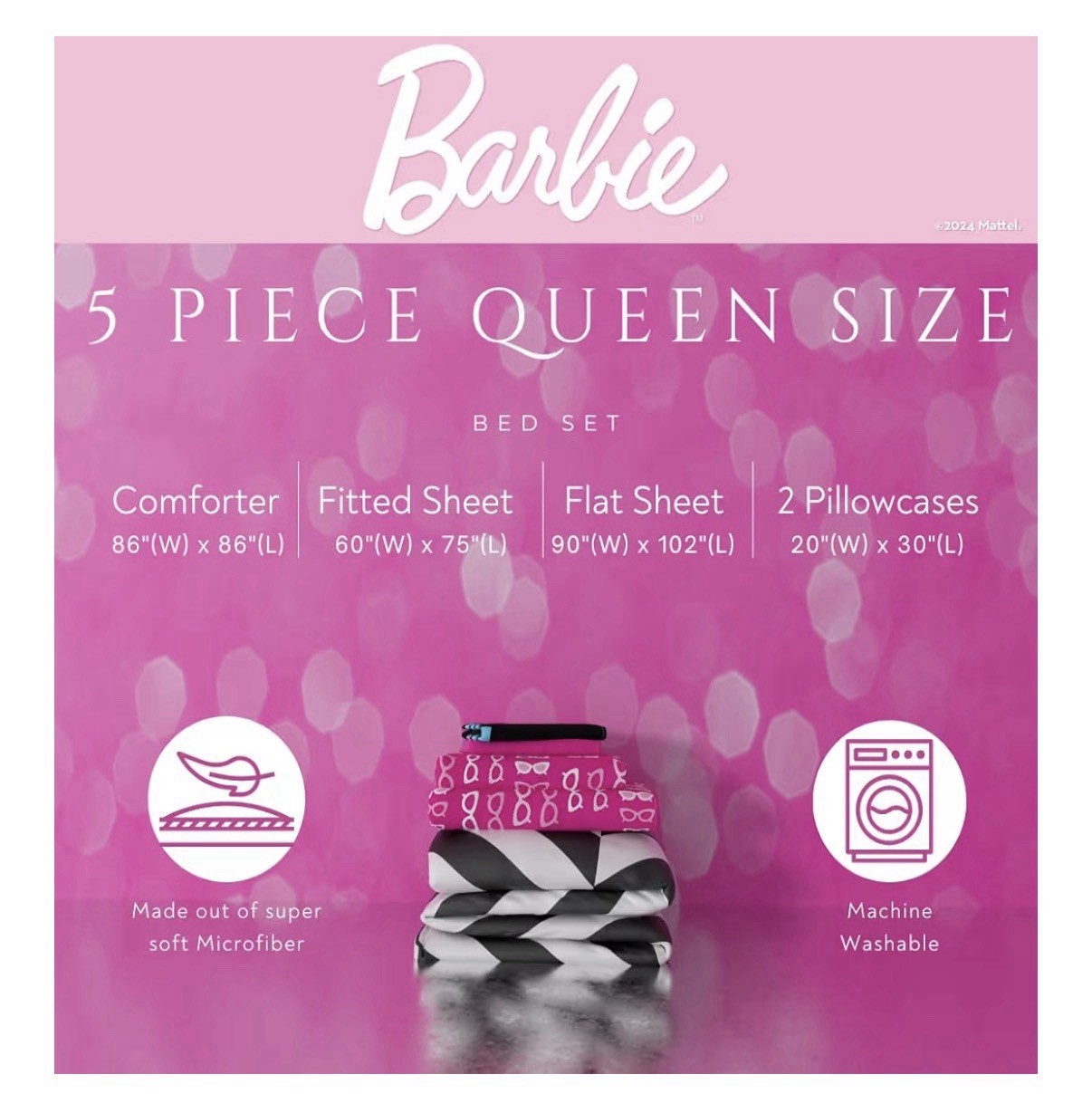 Super Soft Barbie 1959 Queen 5 PC Reversible Comforter Set