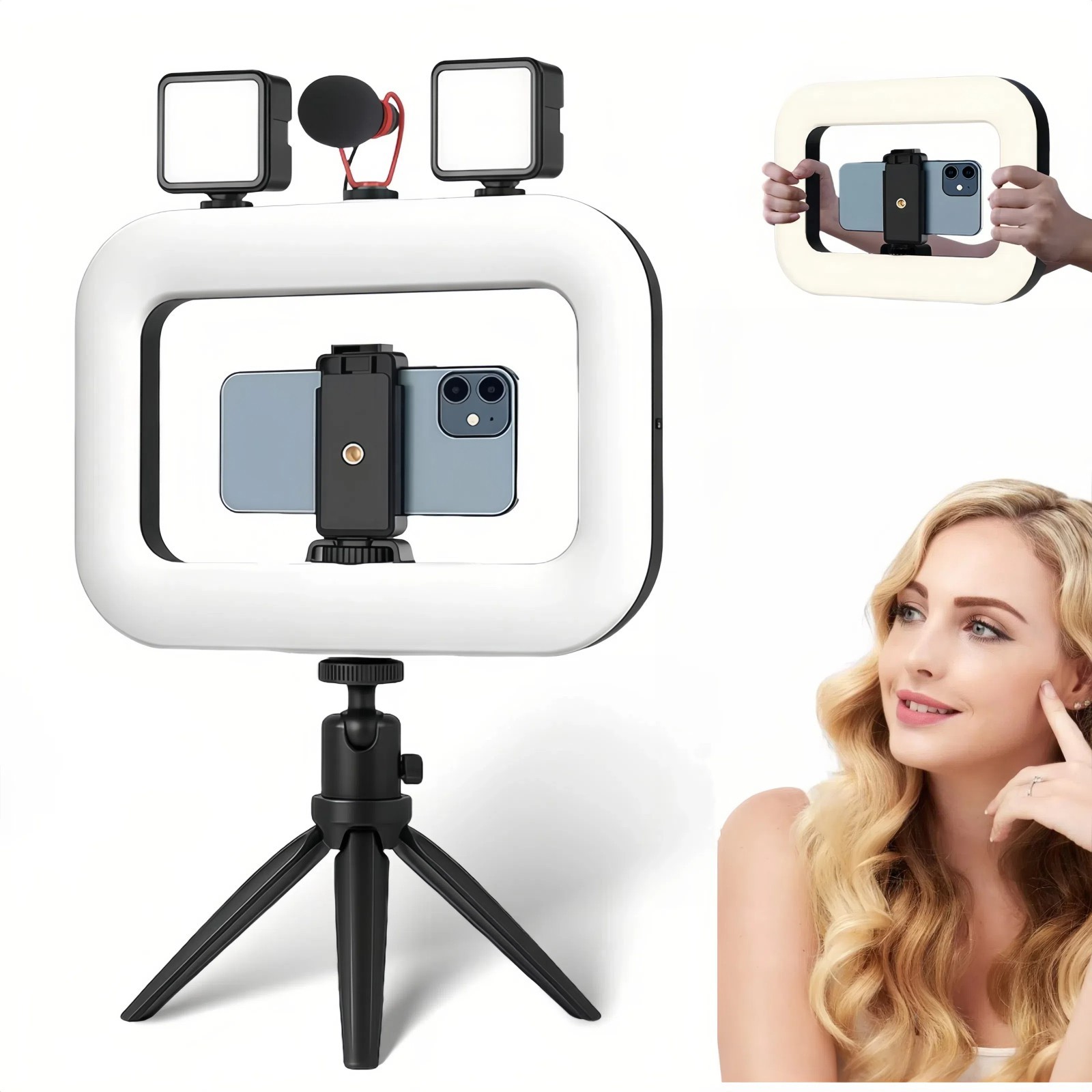 Handheld LED Ring Light Kit with Stand Dimmable 8500K for Makeup Phone Camera