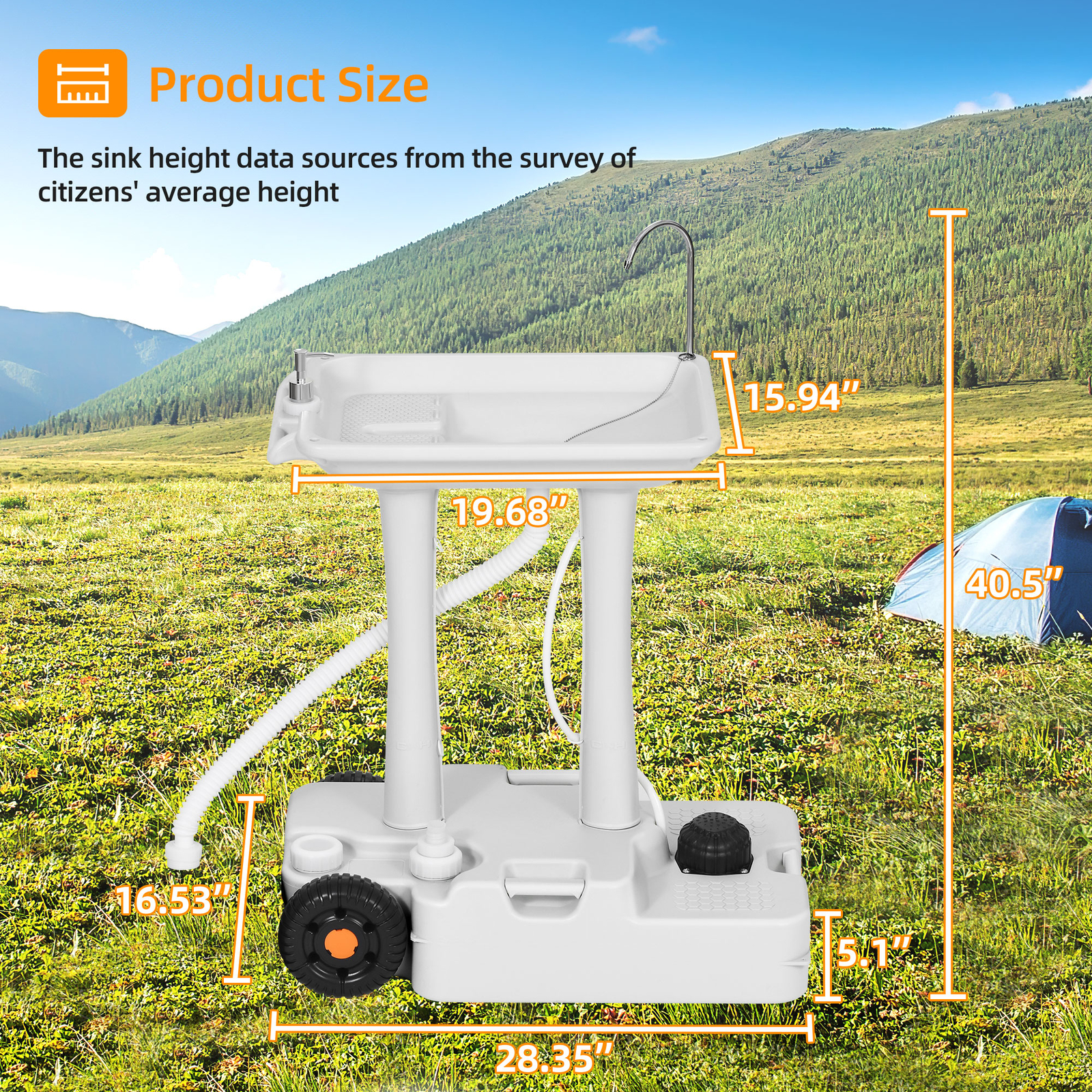 Portable Camping Sink Hand Washing Station with Rolling Wheels & Towel Holder