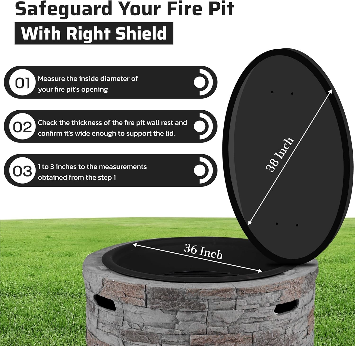 FEBTECH Fire Pit Shield 38 Inch - Compatible with Fire Pits Diameter Up to 36"