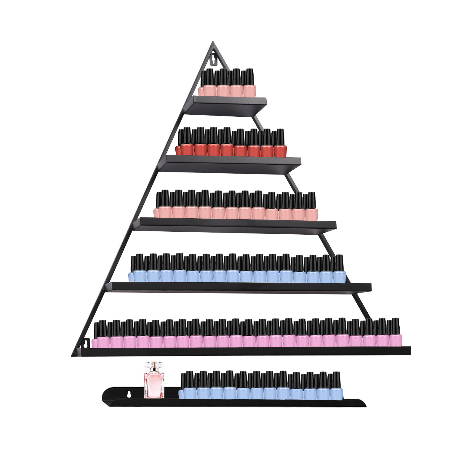Black 5 Tiers Wall-Mount Metal Nail Polish Display Racks Floating Perfume Racks