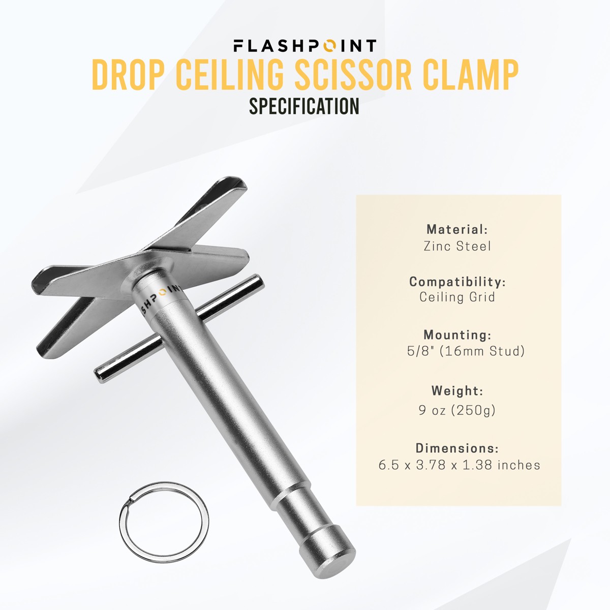 Flashpoint Drop Ceiling Scissor Clamp with Baby (5/8") Pin #DC-BP-S