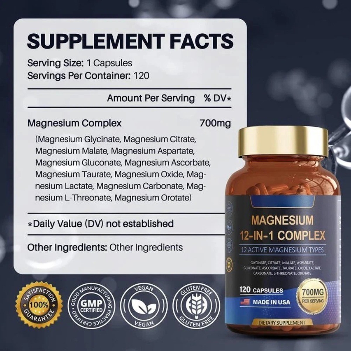 12-in-1 Magnesium 700mg by Totaria Nature | Vegan Nerve & Bone Health Supplement