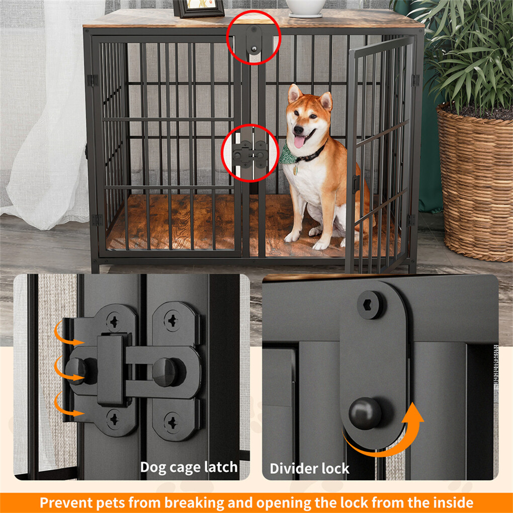 Indestructible Wooden Dog Crate Furniture with Divider for 2 Dogs Cage End Table