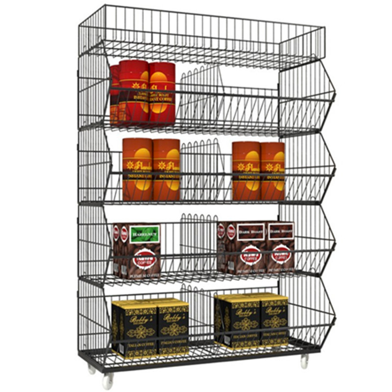 5 Tier Wire Grid Retail Display Shelf Merchandise Display Rack Stand W/ Wheels