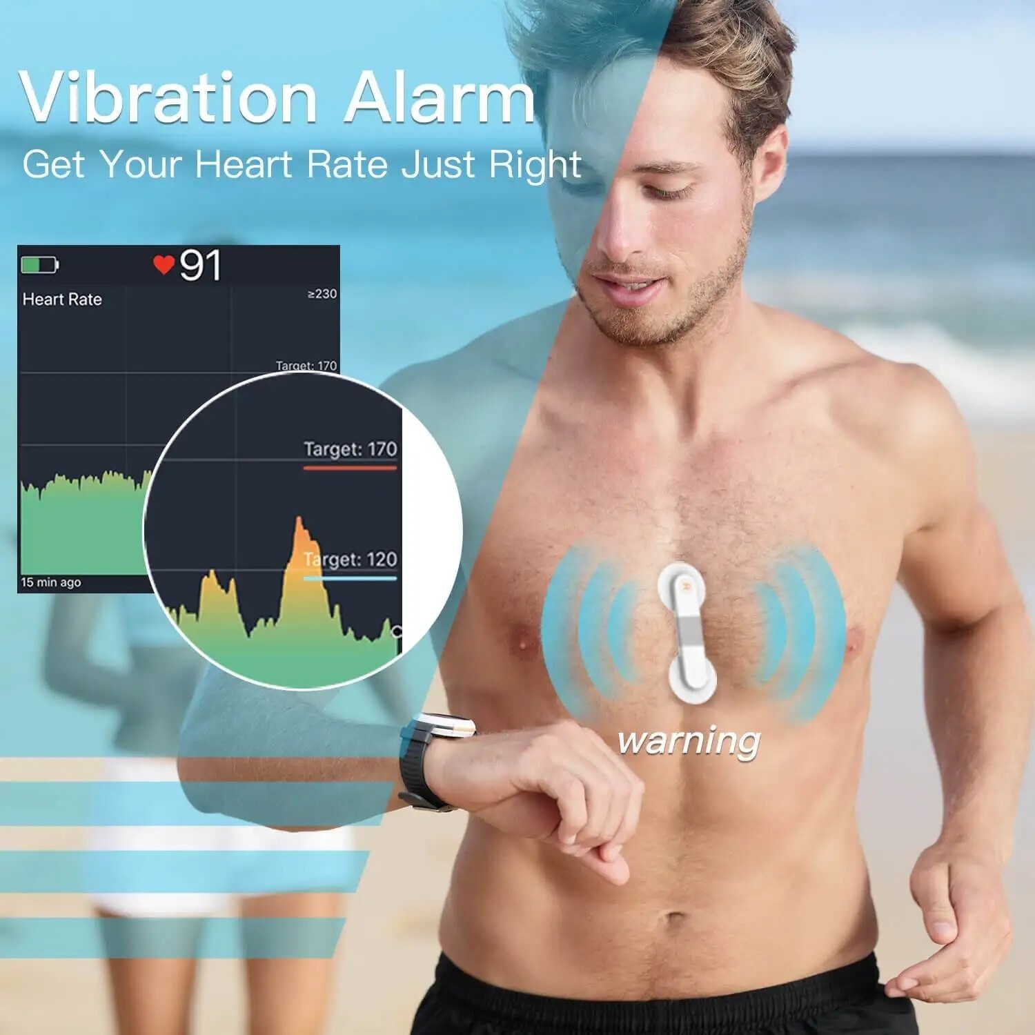 ANT+ Bluetooth Heart Rate Monitor Vibration Alert Rate Tracking Up To 24h