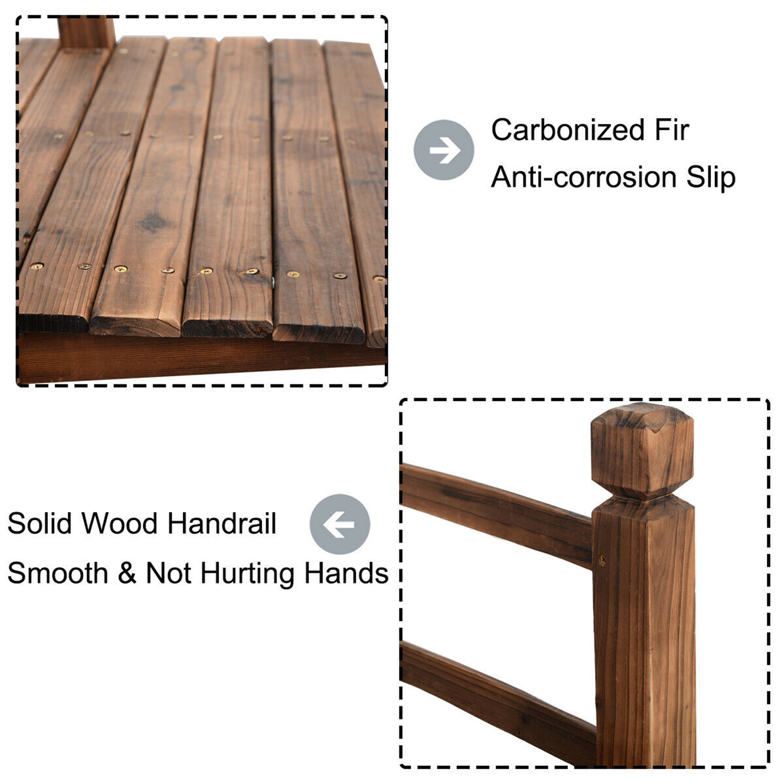 5Ft Garden Wooden Bridge Decoration Backyard Pond w/ Safety Rails Brown