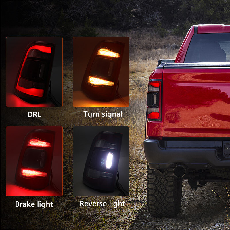 Pair w/ Blind Spot LED Tail Lights For 2019-2023 Dodge RAM 1500 Red Lamps LH RH