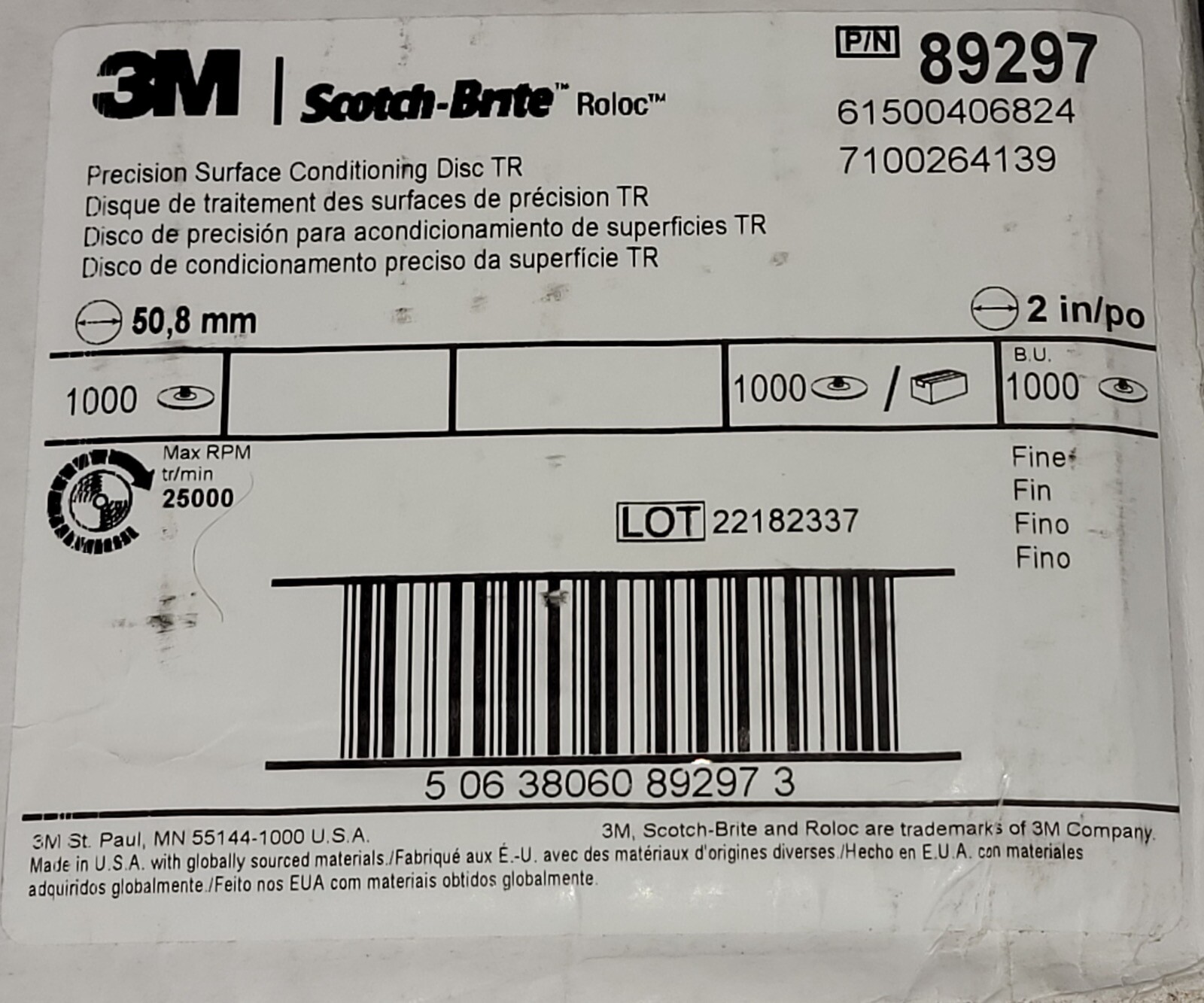 (25) 2” 3M Scotch-Brite Roloc TR PRECISION Surface Conditioning Disc Fine