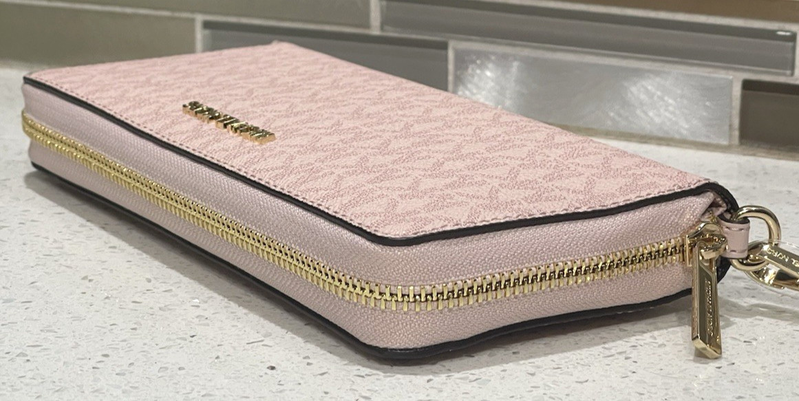 MICHAEL KORS JET SET TRAVEL LARGE CONTINENTAL WALLET BLUSH PINK MK SIGNATURE