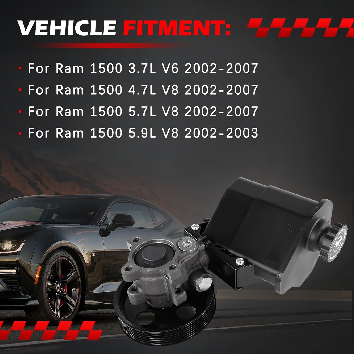 Power Steering Pump w/ Reservoir&Pulley for 2002-07 Dodge Ram 1500 3.7 4.7L 5.7L