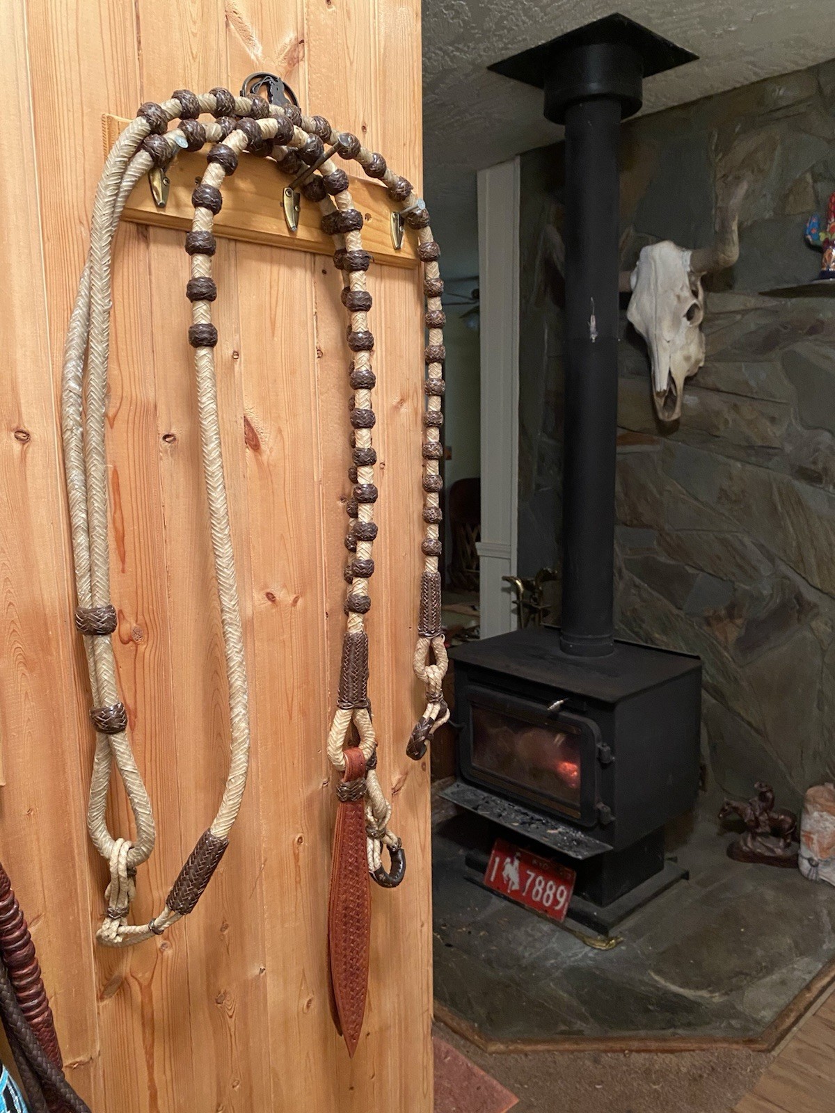 Vintage Western Braided Rawhide Romel / Romal Reins 60 Brown Buttons Vaquero