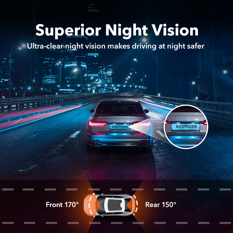 REDTIGER Dash Camera 4K Front and Rear Dash Cam Built-In WiFi & GPS, App control