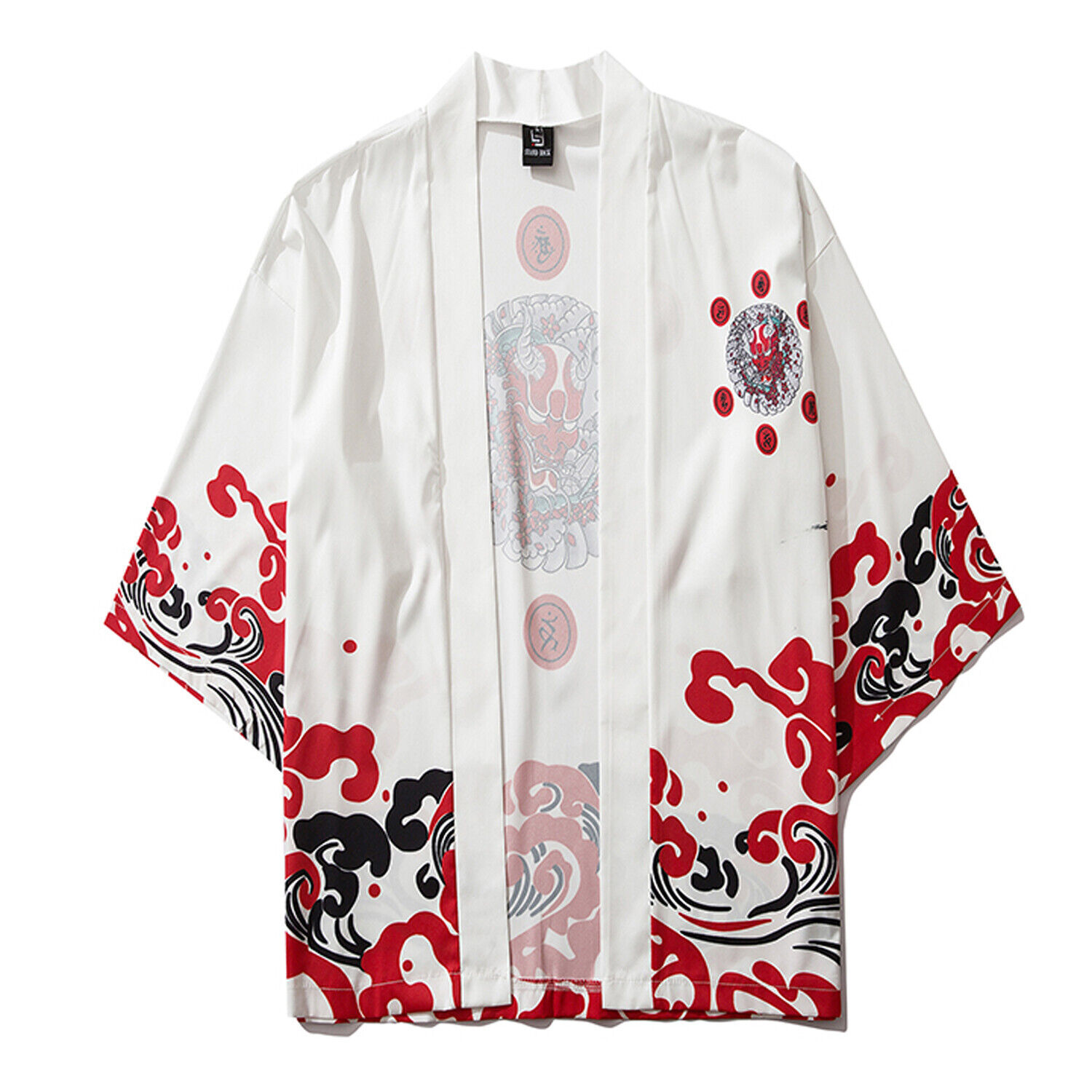 Niepce Men's Demon Mask Kimono Graphic Lightweight Harajuku T-Shirt Cardigan