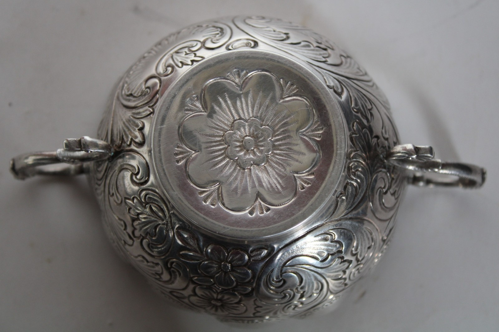 Antique 19th Century Silver Portuguese Bernegal Repousse Handled Religious Cup