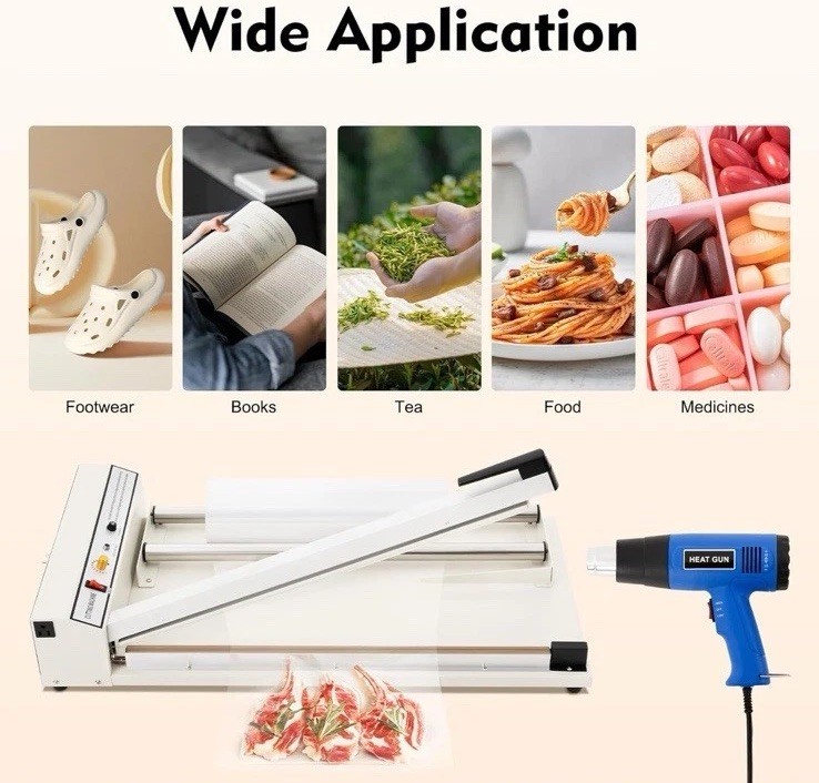 24" Shrink Wrap Machine I-Bar Heat Sealer System w/1800W Heat Gun and Film