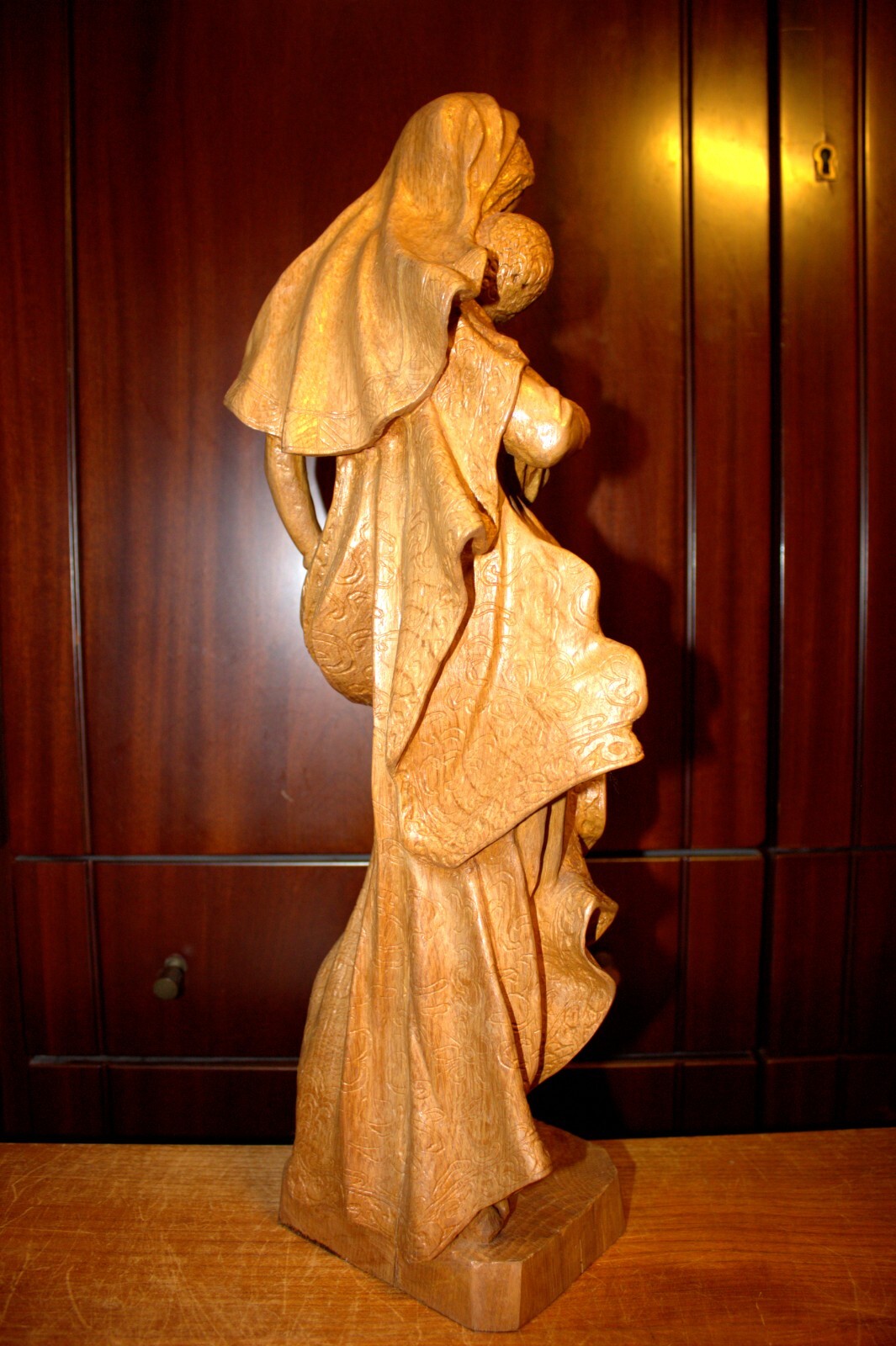 ANTIQUE 20" HAND CARVED WOOD CATHOLIC VIRGIN MARY OUR LADY JESUS STATUE FIGURE