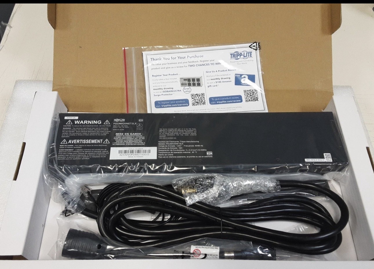 Tripp Lite PDUMH20NET2LX 1.9KW SINGLE-PHASE SWITCHED PDU LX IN