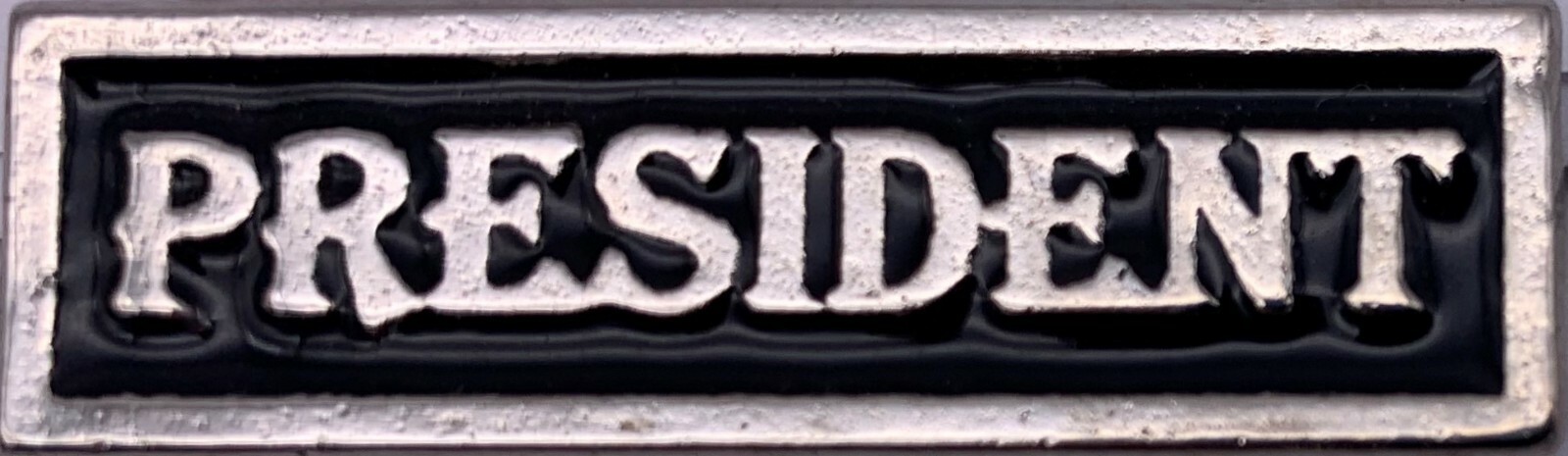 President Silver-Plated Pewter Motorcycle Club Vest Hat Pin Biker 1 3/4" x 1/2"