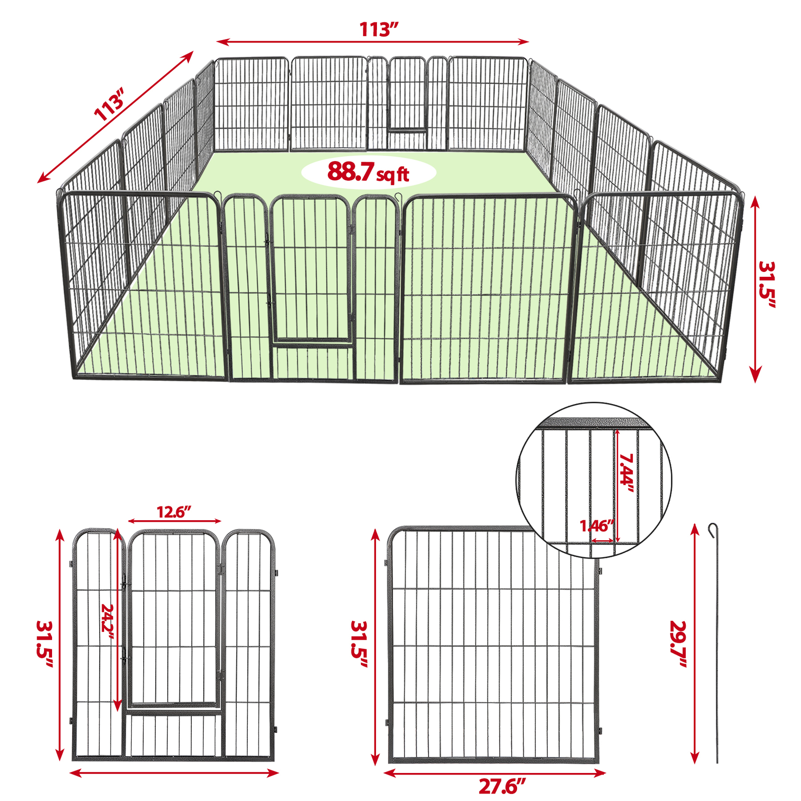 16 Panels 32Inch Dog Pen Fences 2 Doors Metal Barrier For Dog Pets Use Outdoor