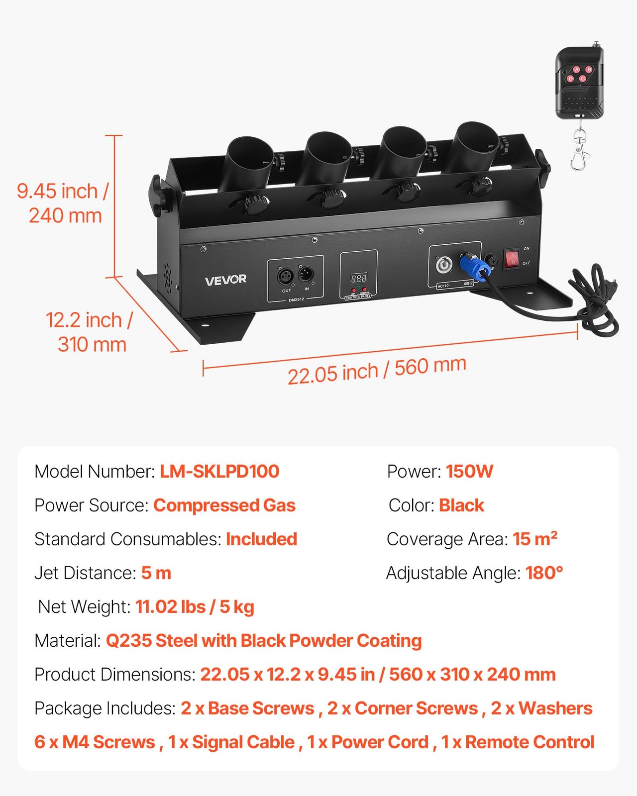 VEVOR 4-Shot Electric Confetti Cannon Machine DMX / Remote Control Party Effect