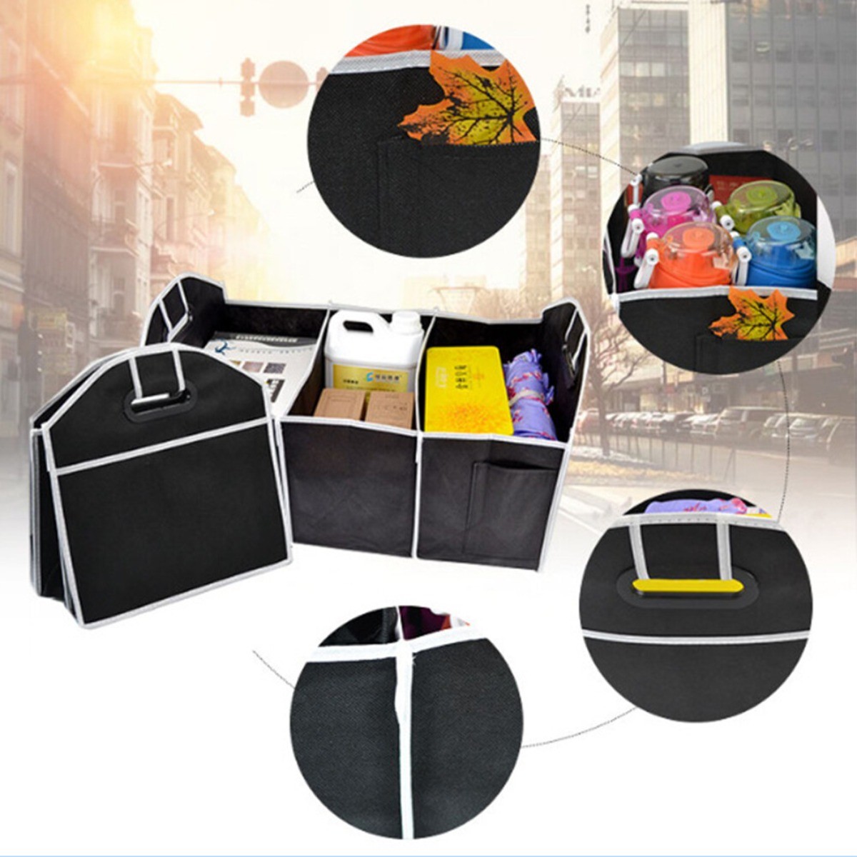 Trunk Cargo Organizer Collapsible Storage Bin Bag For Caddy Car Truck SUV