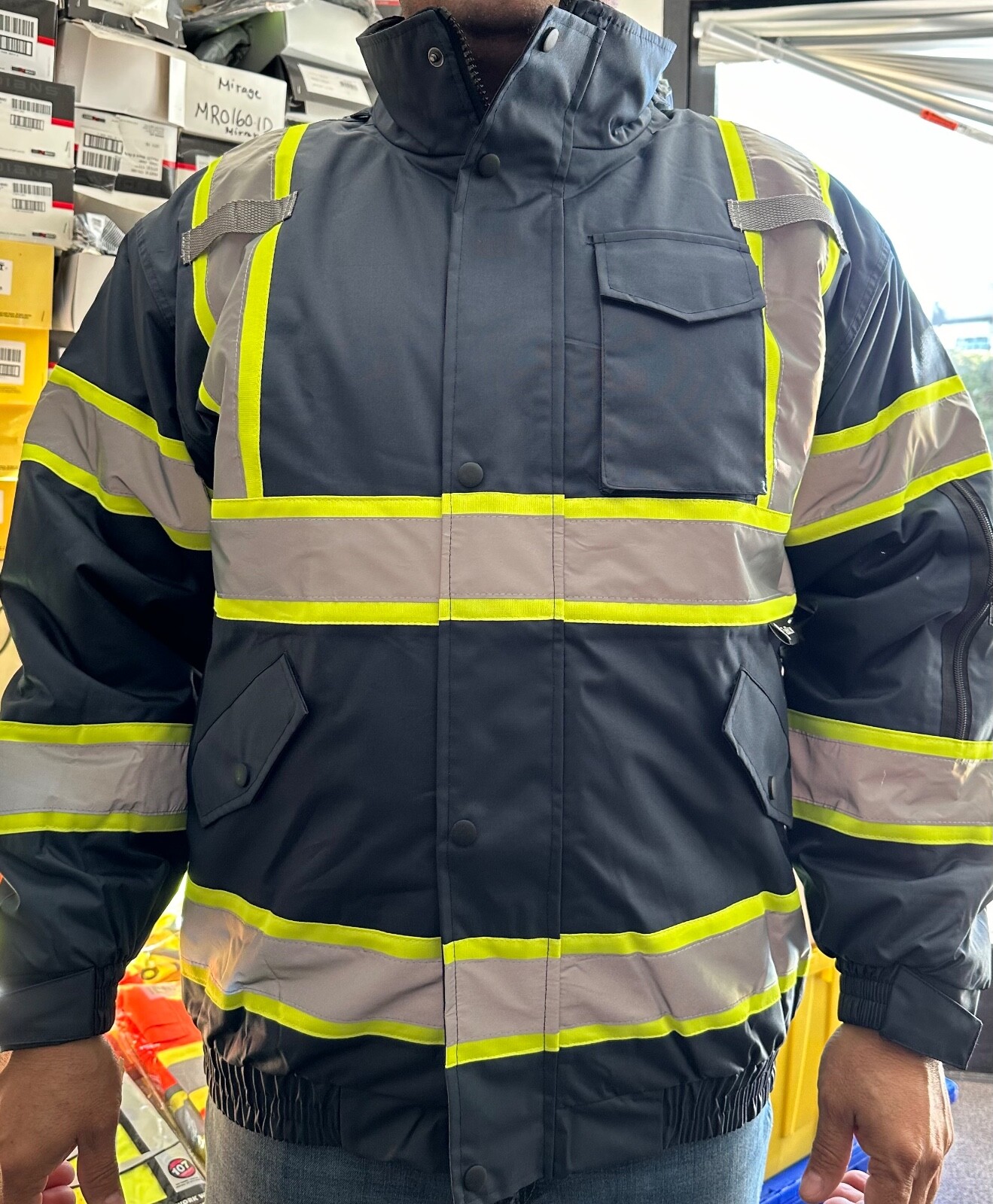 Class 3 Reflective Safety Bomber Jacket with sherpa liner