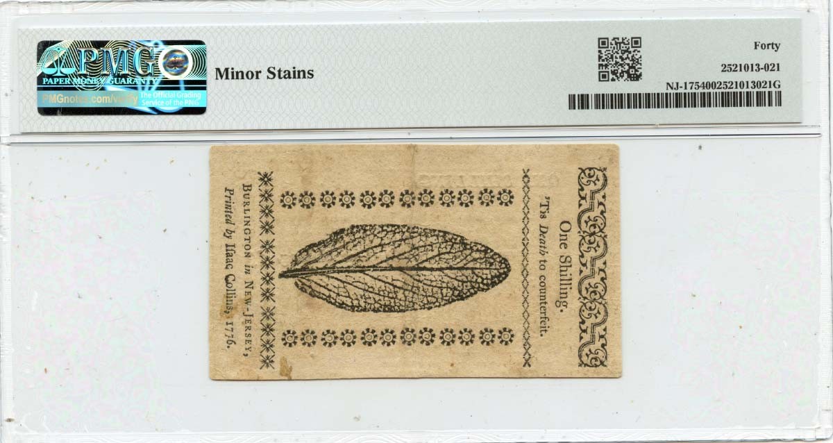 1776 March 25, 1s New Jersey Colonial Note FR#NJ-175 PMG XF40
