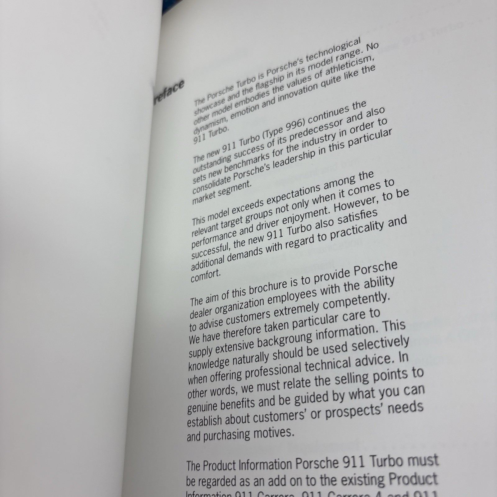 1999 PORSCHE 911 TURBO 996 PRODUCT INFORMATION INTERNAL SALES BOOK BROCHURE EURO