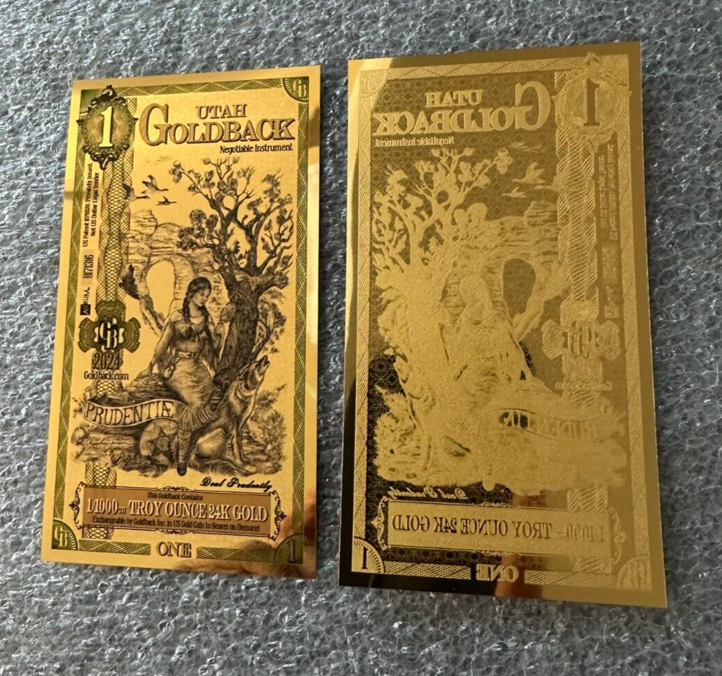 1 Utah Goldback Aurum Gold Foil Note 1/1000 oz 24kt .999 Fine GoldBack IN STOCK!