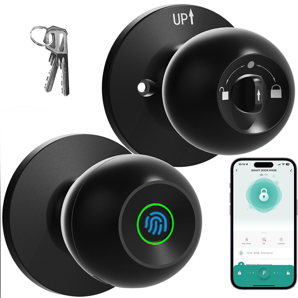 Smart Door Knob Fingerprint Door Lock Biometric Door Lock with Key & App Control