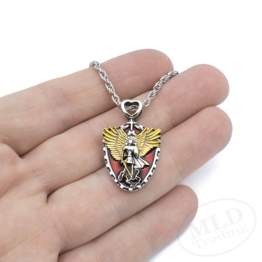 Holy Archangel Warrior Guardian Angel Saint St Michael Shield Pendant Necklace