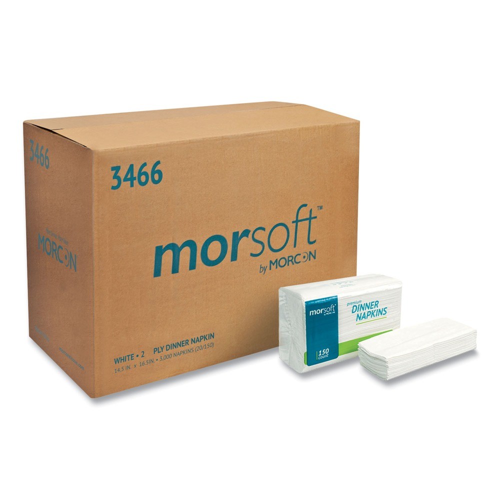 Morcon Paper 3466 Morsoft 14.5" x 16.5" 2-Ply Dinner Napkins - Wht 3,000/CT New