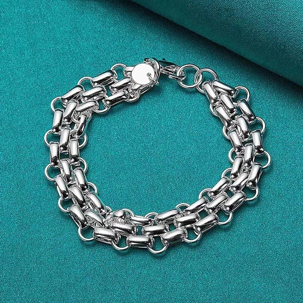 Sterling Silver Women Lnterlocking Circle Bracelet Chain Fashion Jewelry....