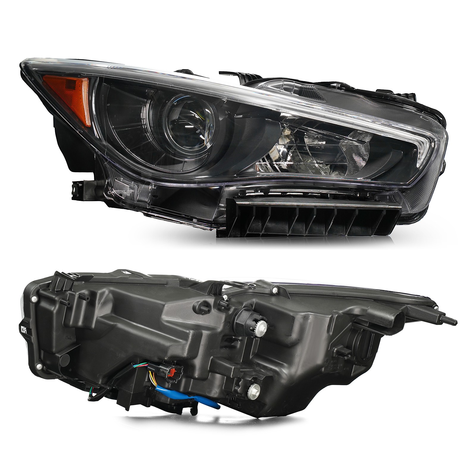 JDM Upgrade LED Headlights For 2014-2022 Infiniti Q50 Black w/o AFS Left+Right