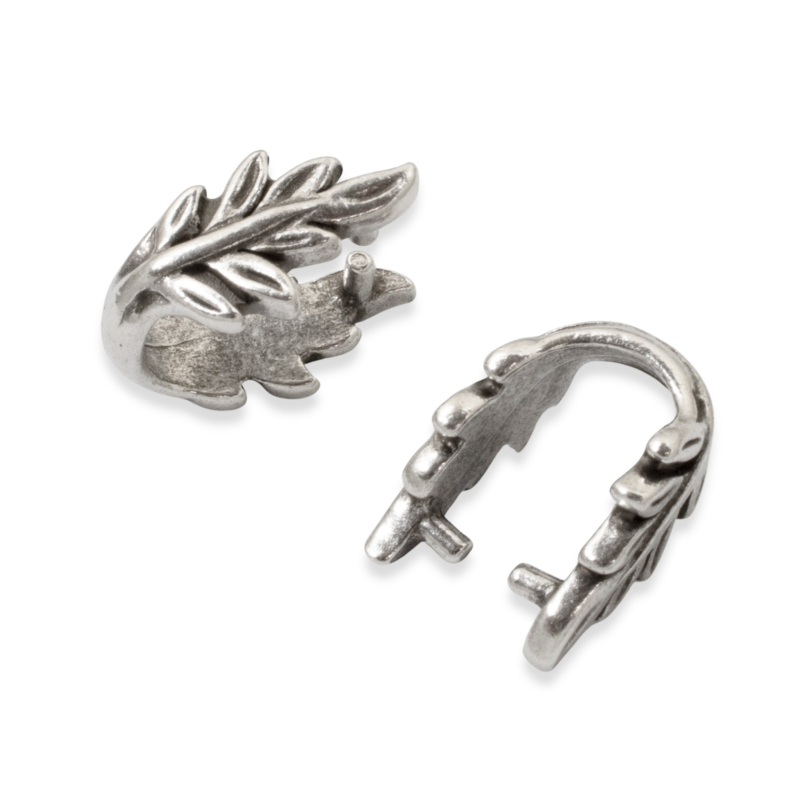 4 Silver Leaf Pendant Pinch Bails - Elegant Botanical Design for Jewelry Making