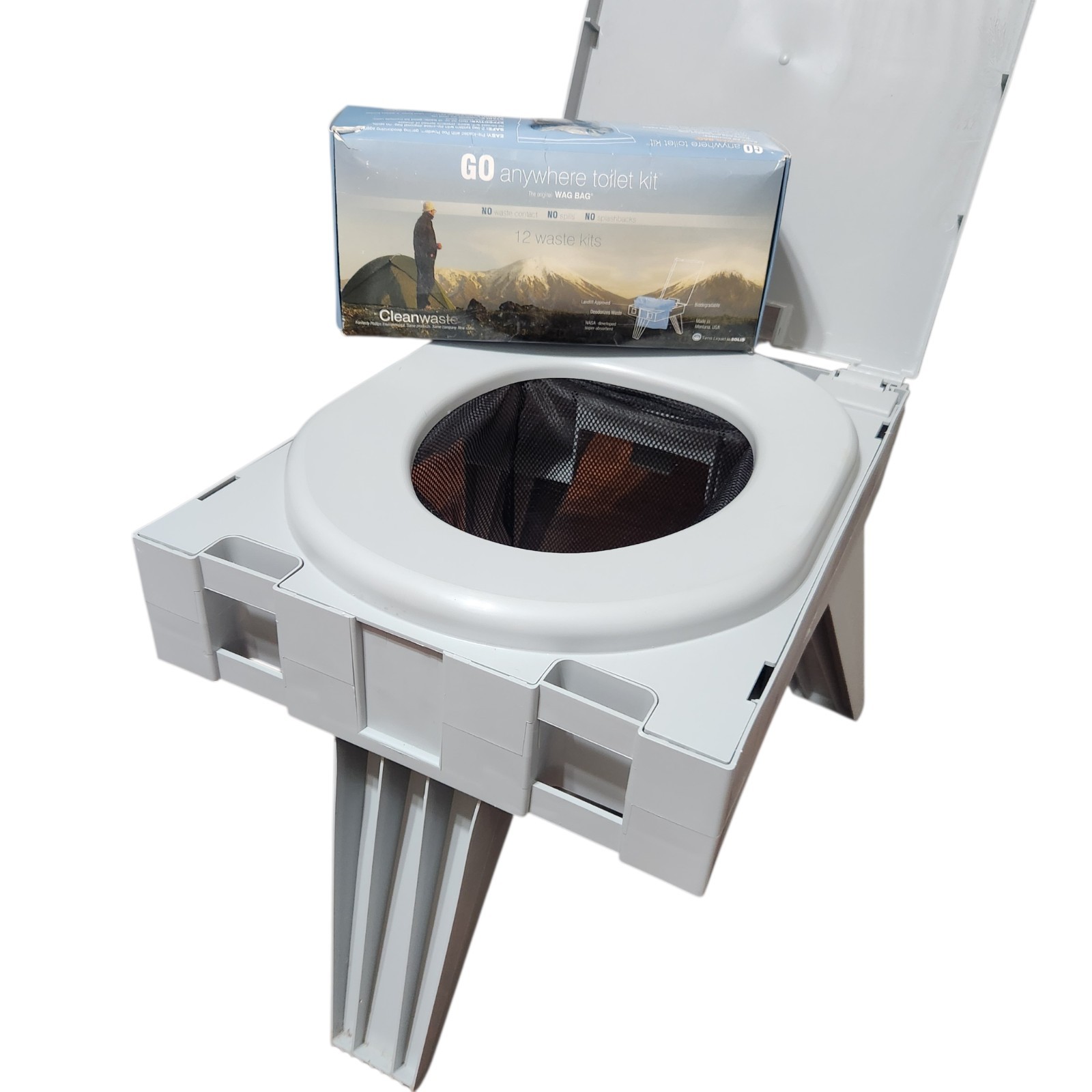 Cleanwaste GO Anywhere Portable Toilet Seat Foldable Camping Toilet US + Wag Bag