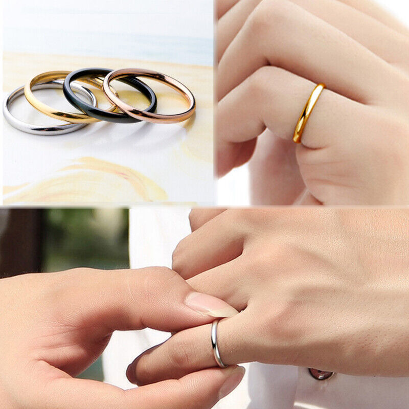 2mm Gold Plated Stainless Steel Stackable Ring Wedding Band Women Girl size 3-13