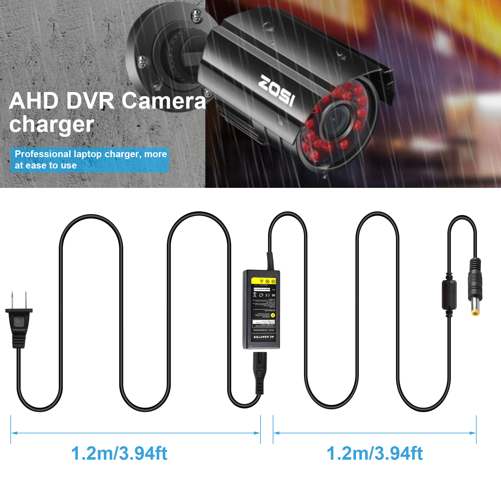 DVR 8 Split Power Cable +DC 12V 5A Power Supply Adapter for CCTV Security Camera