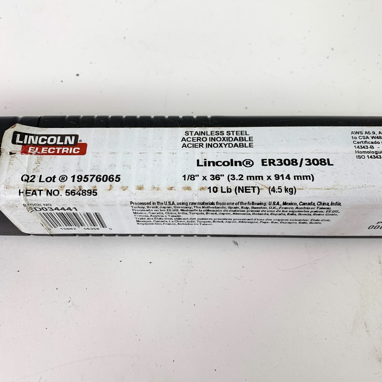 Lincoln Electric ER308/308L TIG Welding Rods 1/8" x 36" 10lb Stainless Steel