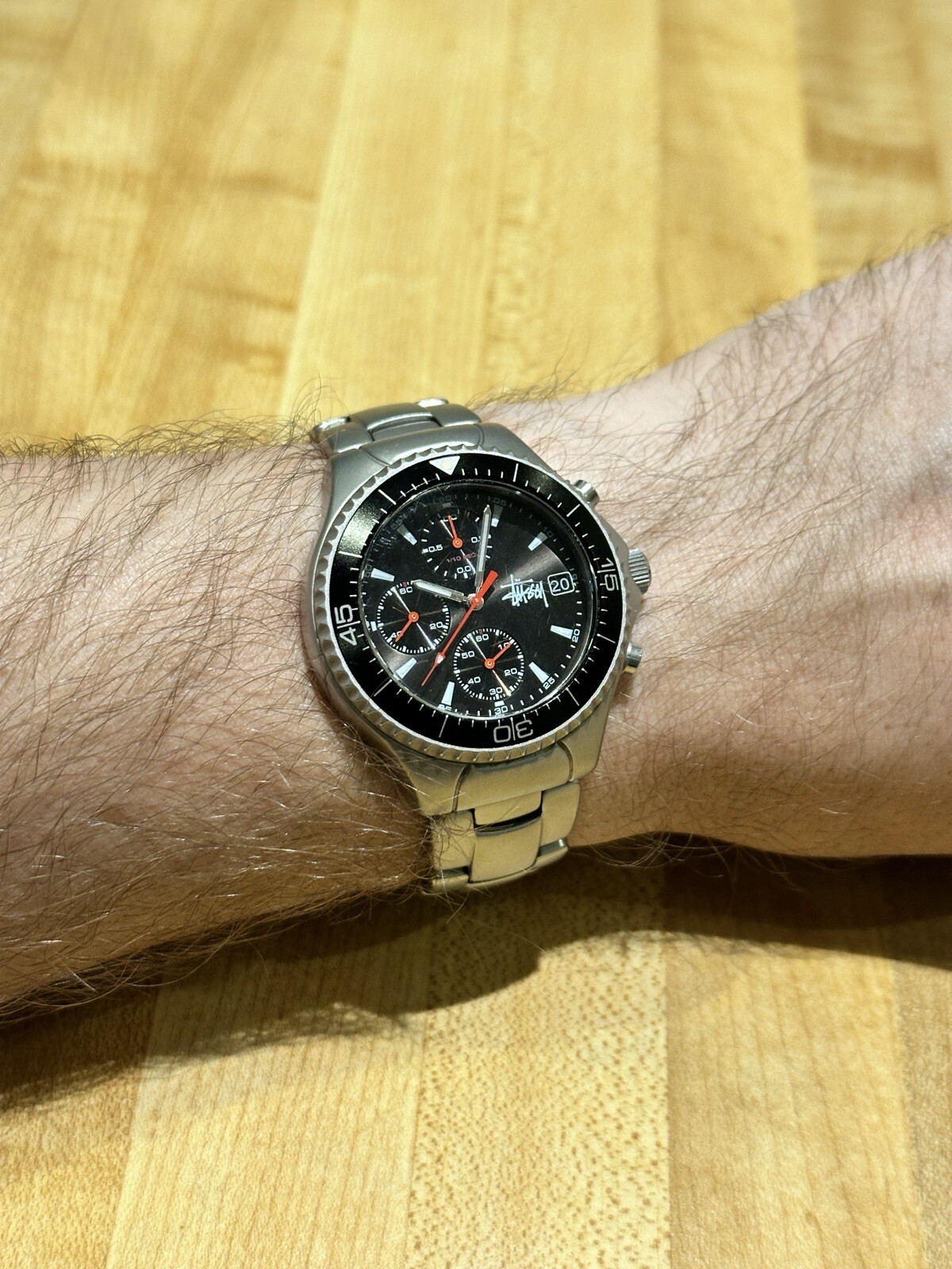 Used STUSSY Tour Master Silver Wrist Watch Metal Band with Case