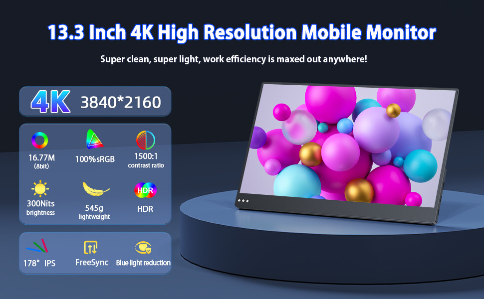 UPERFECT Portable Monitor 13.3" 4K 3840 x 2160 USB-C IPS Screen For Macbook NEW!