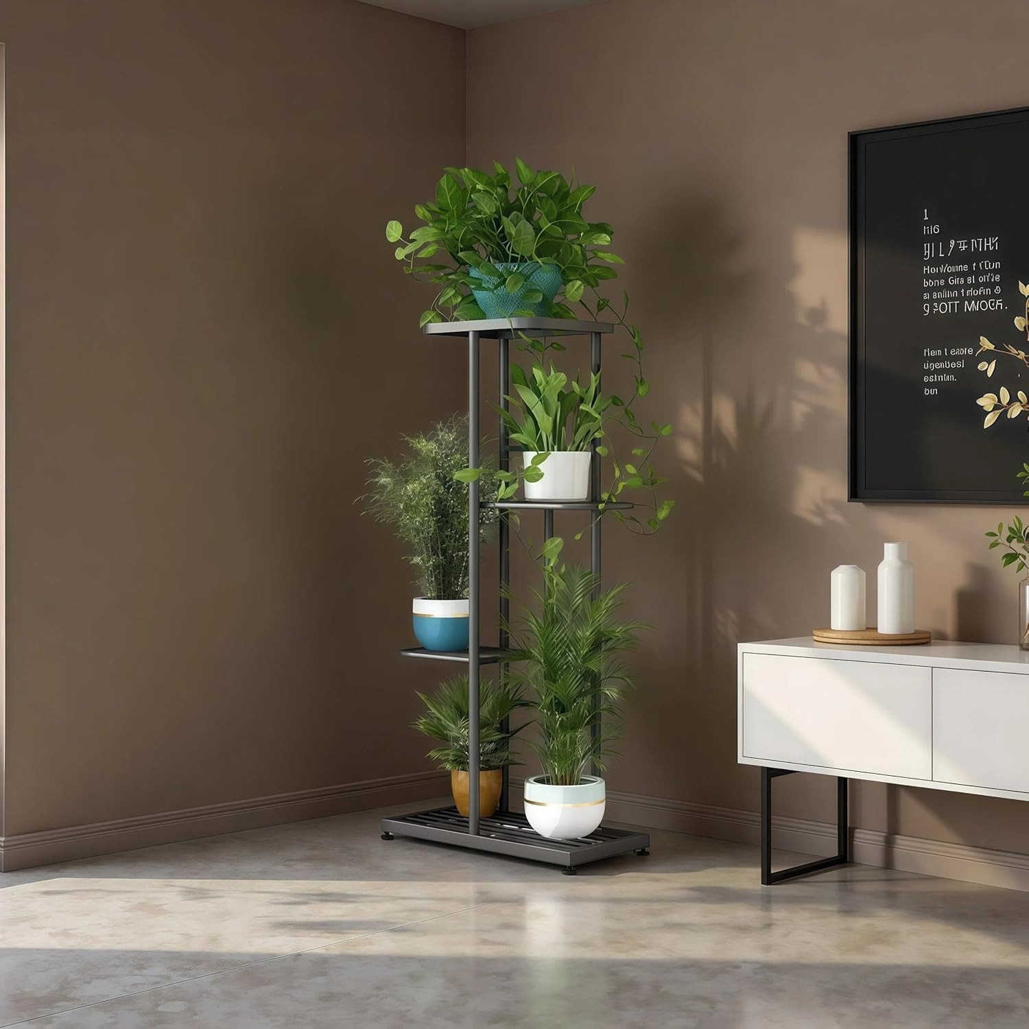 Plant Stand Indoor Outdoor Corner 4 Tier Metal Plant Shelf Patio Plant Rack for