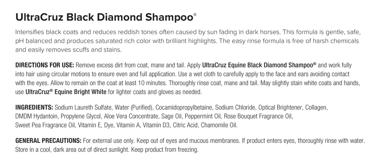 UltraCruz Equine Black Diamond Horse Shampoo, 32 oz