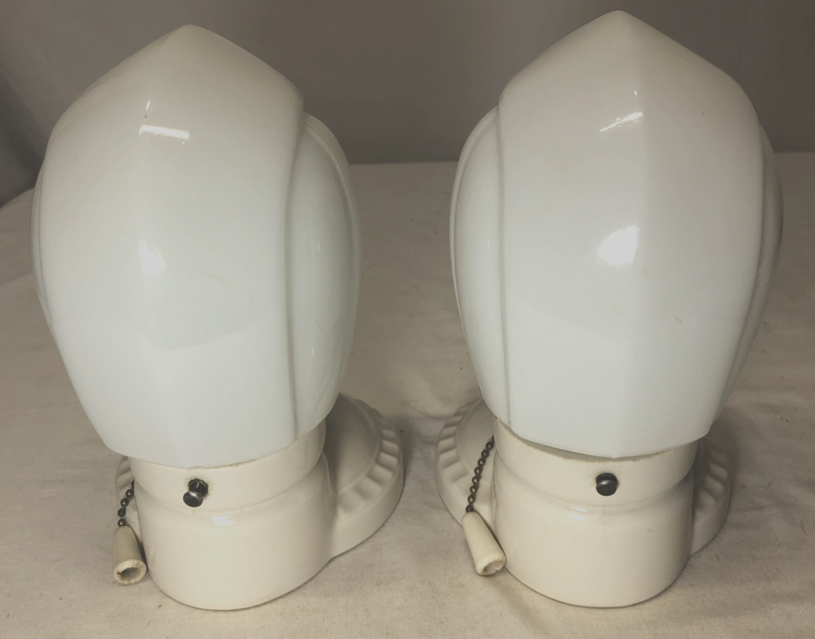 Vtg Porcelain Wall Sconce Pair Antique Ceramic Light Fixture Art Deco USA #i33