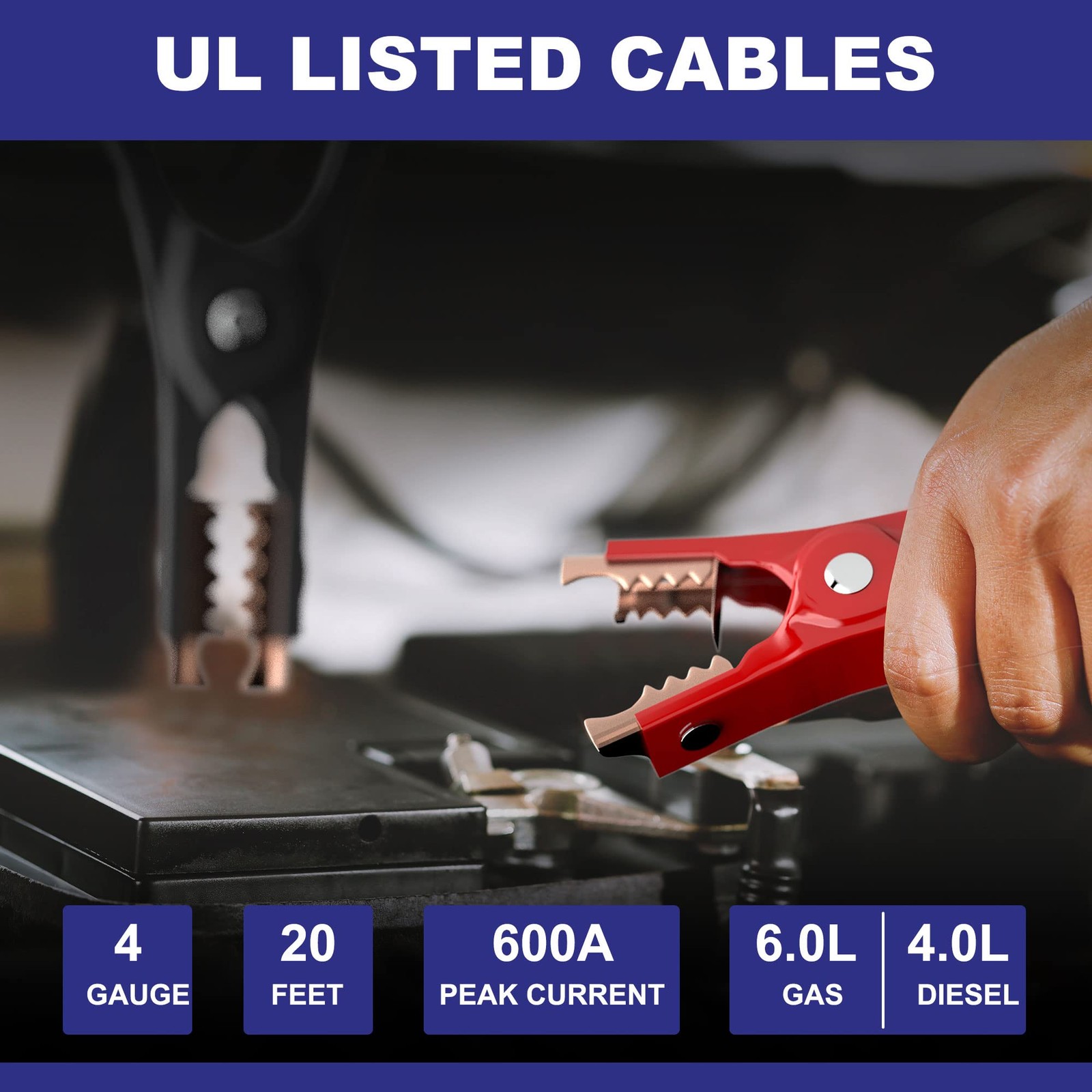 Heavy Duty 4 Gauge 20ft Jumper Cables 600Amp for Car SUV Truck