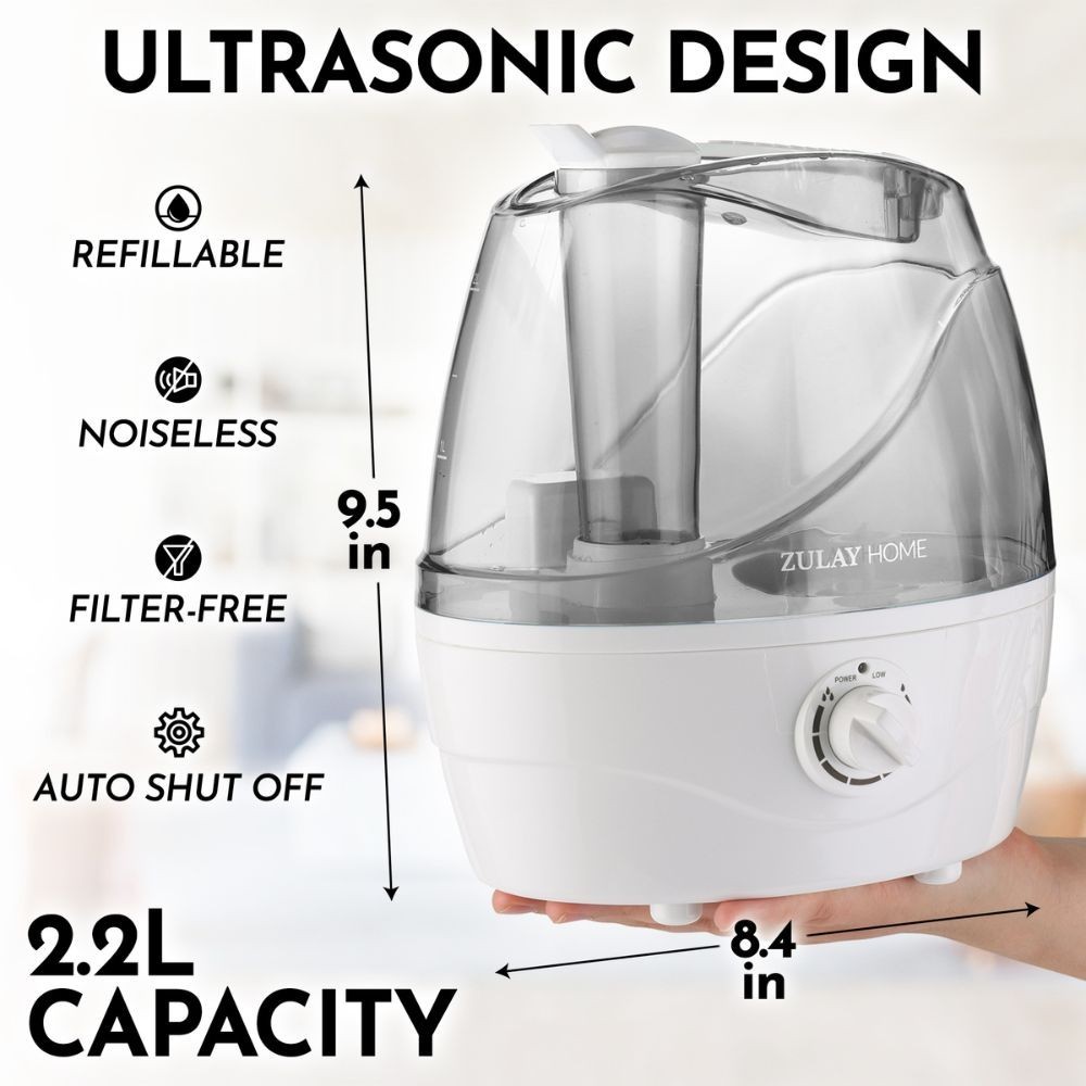 Zulay 2.2L Cool Mist Humidifier – Quiet Ultrasonic for Bedroom & Large Rooms