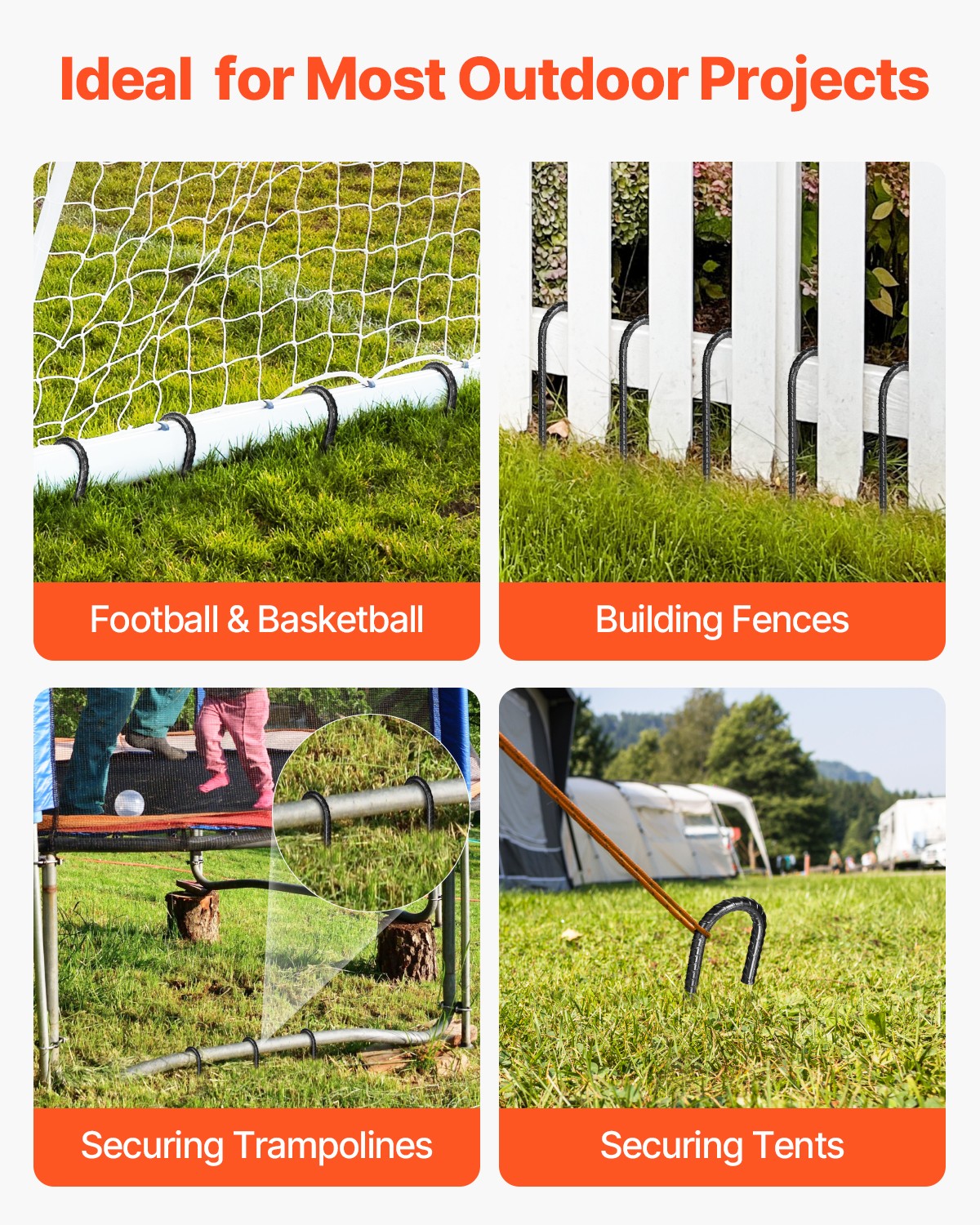 VEVOR 12In 16Pack Rebar Stakes Heavy Duty J Hook Galvanized Steel Ground Anchors