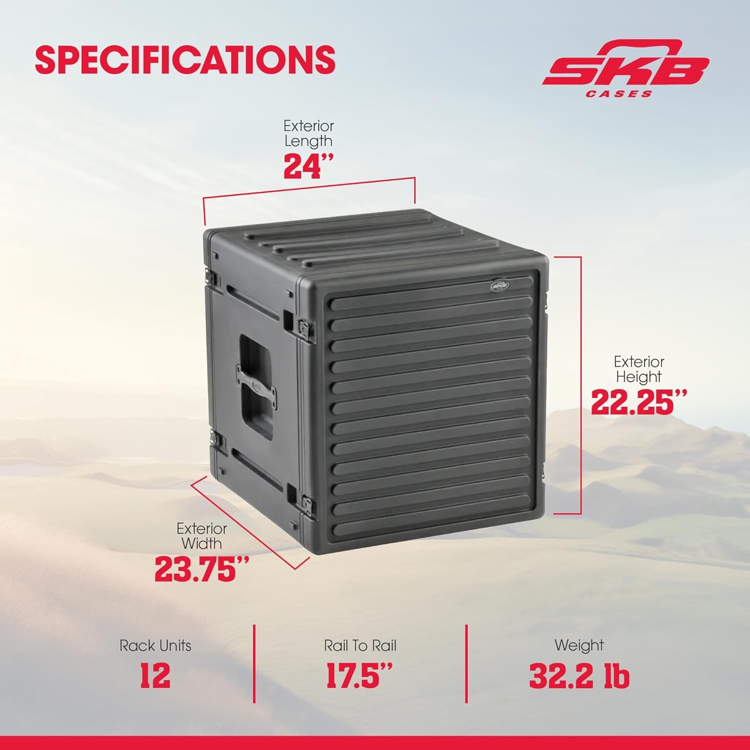 SKB Durable Polyethylene Gear Protector 12U Roto Rack with Twist Latches, Black